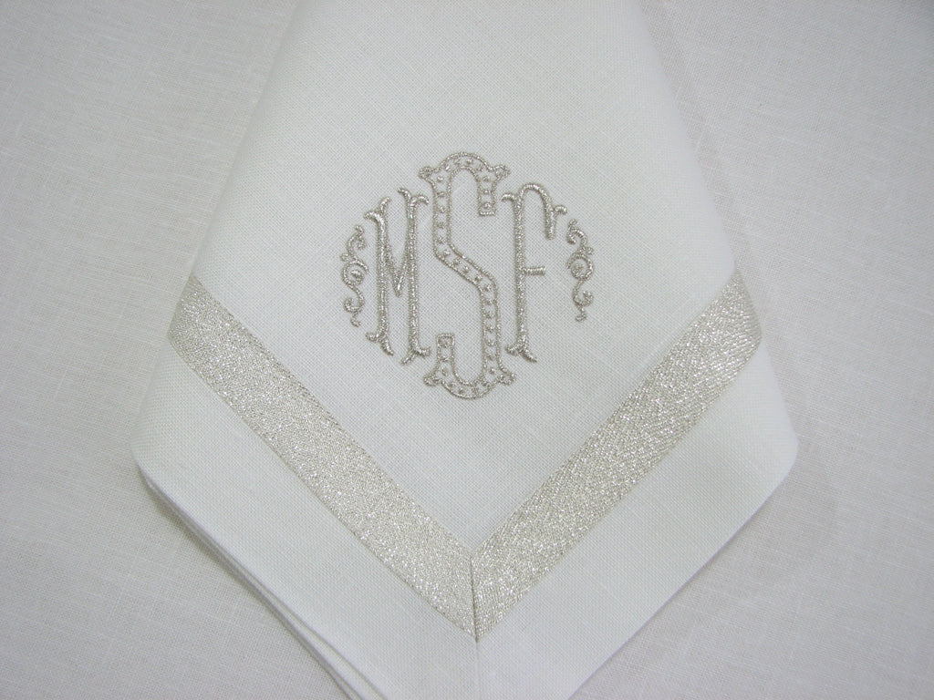Silver Metallic. Twill Tape Trimmed Napkin