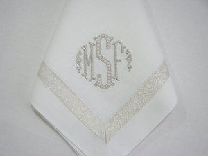 Silver Metallic. Twill Tape Trimmed Napkin