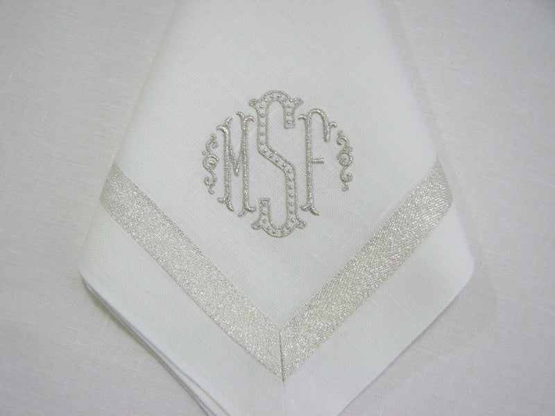 Silver Metallic. Twill Tape Trimmed Napkin