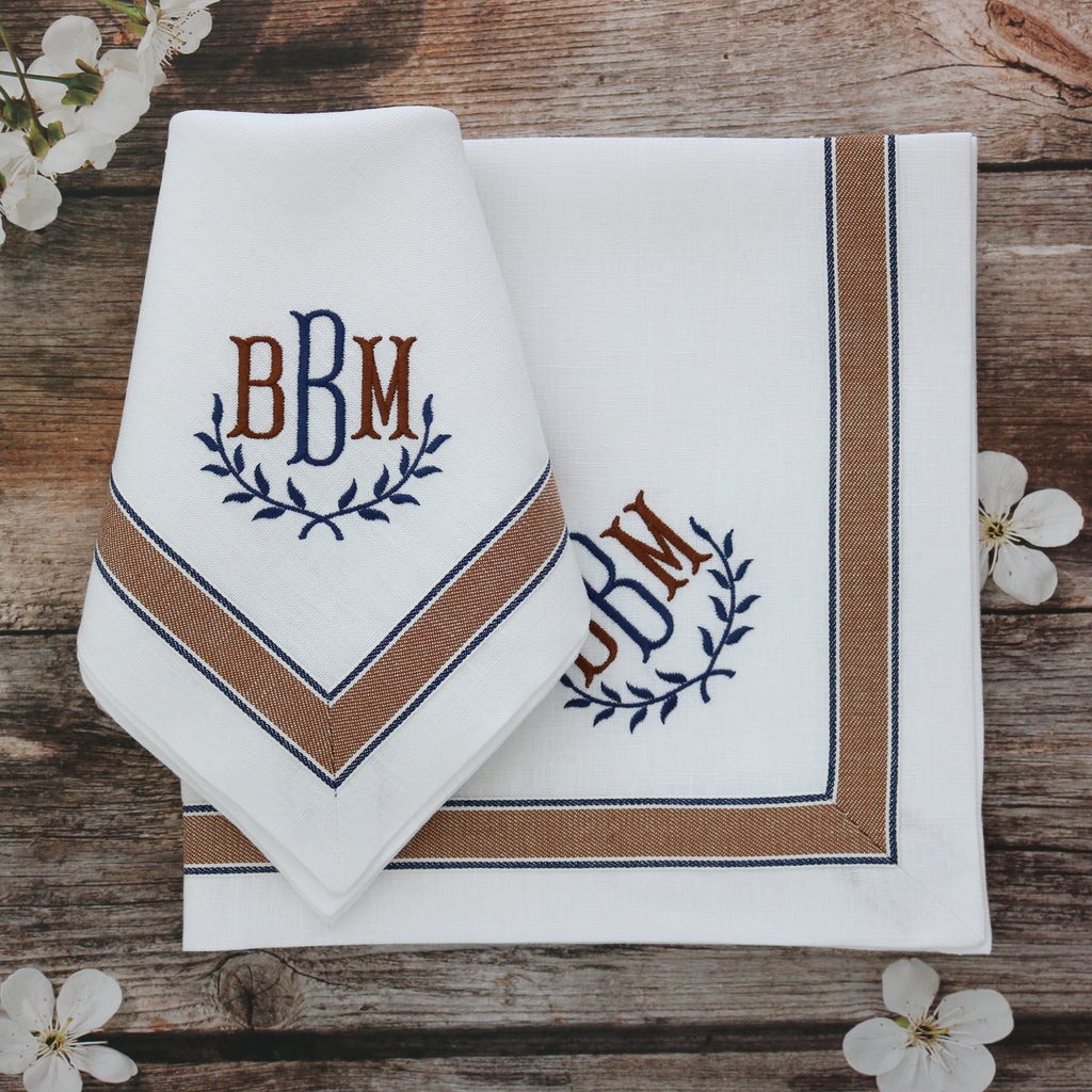 Ticking Stripe Ribbon Trimmed Napkin